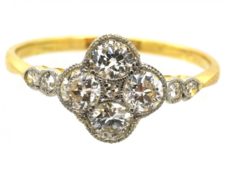 Edwardian 18ct Gold & Platinum, Diamond Four Stone Cluster Ring