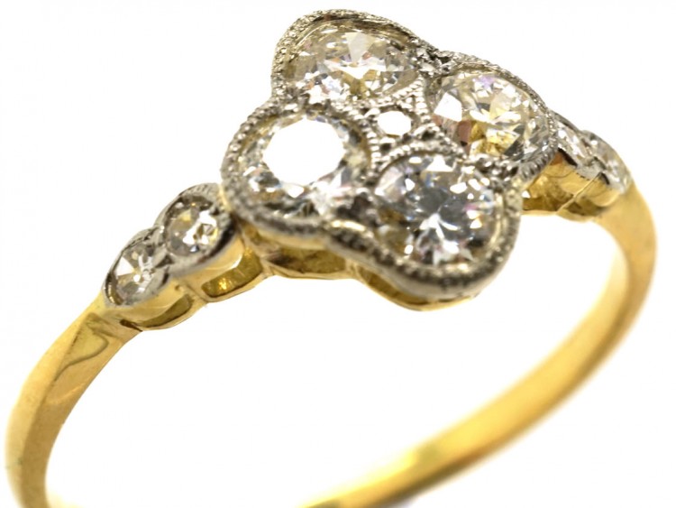Edwardian 18ct Gold & Platinum, Diamond Four Stone Cluster Ring