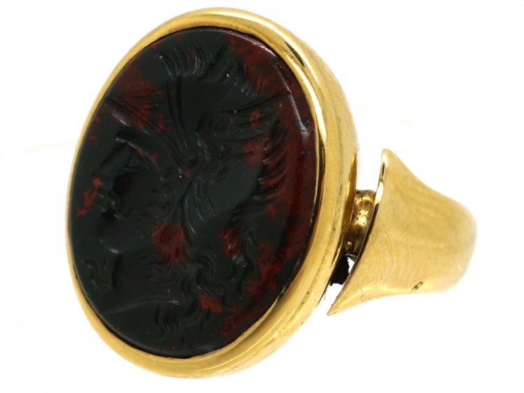Victorian 9ct Gold Signet Ring With a Bloodstone Intaglio of Hermes