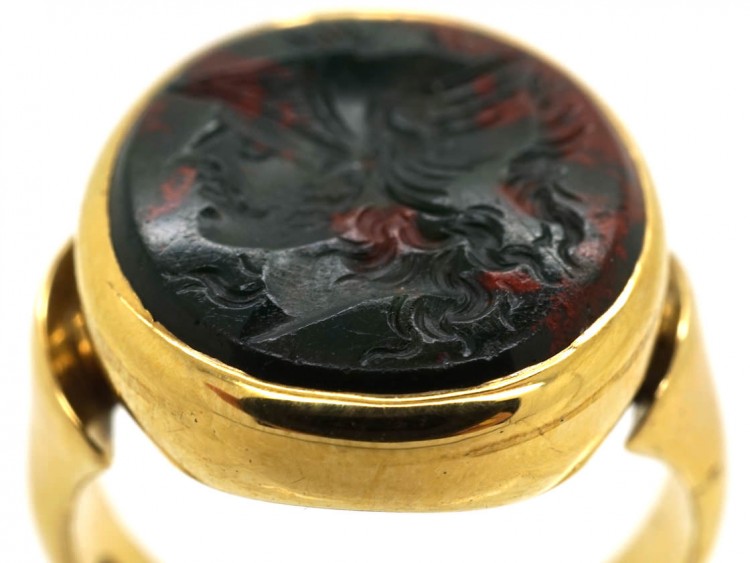Victorian 9ct Gold Signet Ring With a Bloodstone Intaglio of Hermes