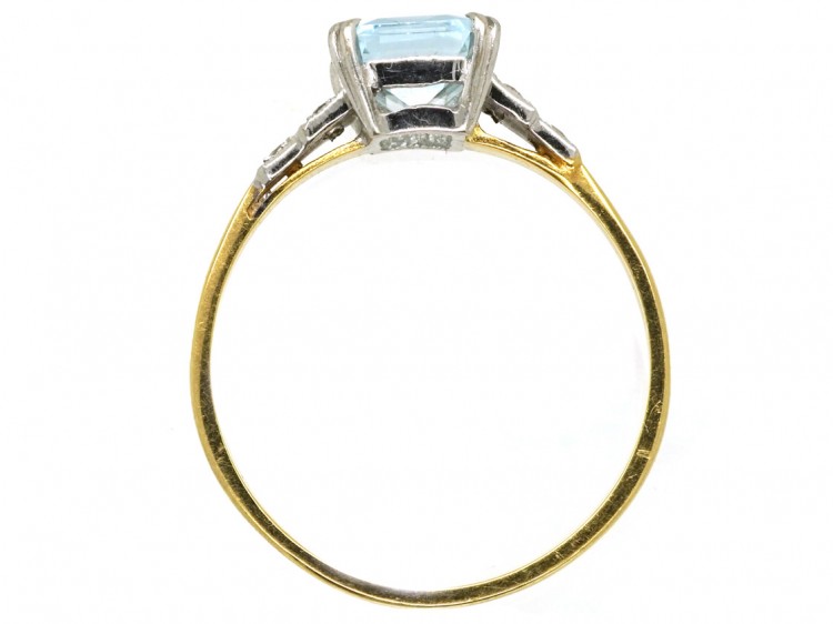 Art Deco 18ct Gold & Platinum, Aquamarine & Diamond Ring