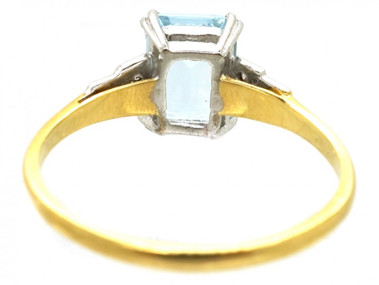 Art Deco 18ct Gold & Platinum, Aquamarine & Diamond Ring