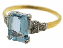 Art Deco 18ct Gold & Platinum, Aquamarine & Diamond Ring