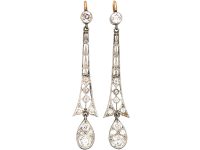 Art Deco 15ct Gold, Platinum & Diamond Drop Earrings