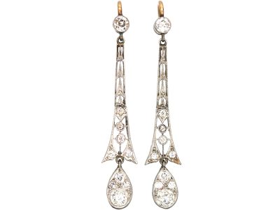 Art Deco 15ct Gold, Platinum & Diamond Drop Earrings Art Deco 15ct Gold, Platinum & Diamond Drop Earrings