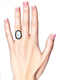 18ct Gold Large Moonstone & Sapphire Ring