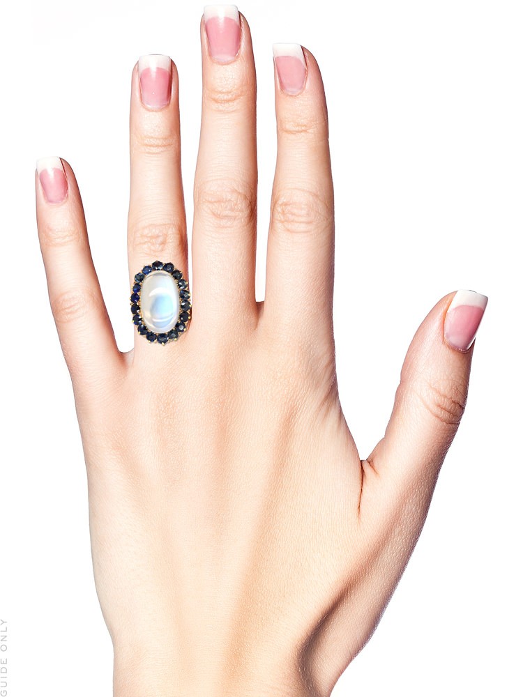 18ct Gold Large Moonstone & Sapphire Ring