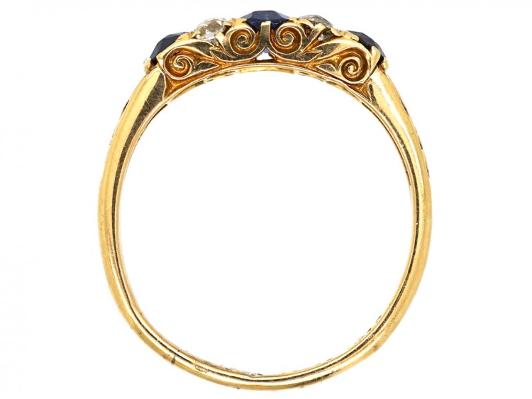 Edwardian 18ct Gold, Sapphire & Diamond Carved Half Hoop Ring