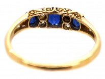 Edwardian 18ct Gold, Sapphire & Diamond Carved Half Hoop Ring