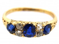 Edwardian 18ct Gold, Sapphire & Diamond Carved Half Hoop Ring