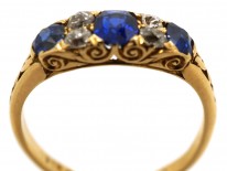 Edwardian 18ct Gold, Sapphire & Diamond Carved Half Hoop Ring