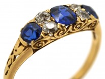 Edwardian 18ct Gold, Sapphire & Diamond Carved Half Hoop Ring
