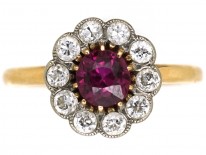 Edwardian 18ct Gold, Platinum, Ruby & Diamond Cluster Ring