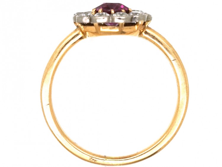 Edwardian 18ct Gold, Platinum, Ruby & Diamond Cluster Ring
