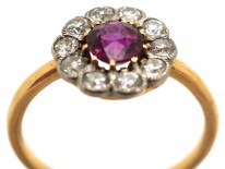 Edwardian 18ct Gold, Platinum, Ruby & Diamond Cluster Ring