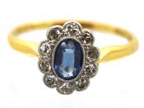 Edwardian 18ct Gold, Platinum, Sapphire & Diamond Oval Cluster Ring