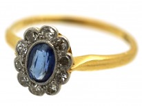 Edwardian 18ct Gold, Platinum, Sapphire & Diamond Oval Cluster Ring