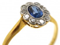 Edwardian 18ct Gold, Platinum, Sapphire & Diamond Oval Cluster Ring