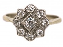 Art Deco 18ct Gold, Platinum, Diamond Cluster Ring