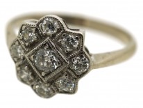 Art Deco 18ct Gold, Platinum, Diamond Cluster Ring
