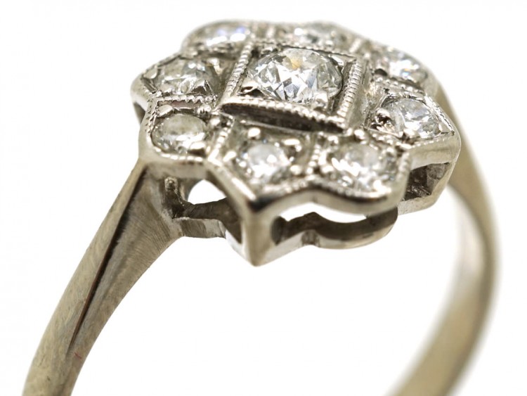Art Deco 18ct Gold, Platinum, Diamond Cluster Ring