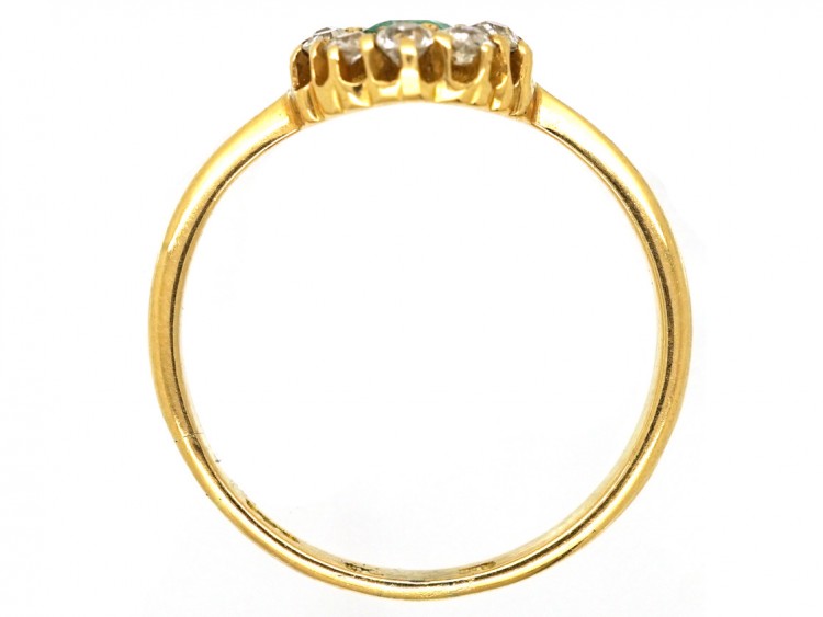 Edwardian 18ct Gold, Emerald & Diamond Cluster Ring