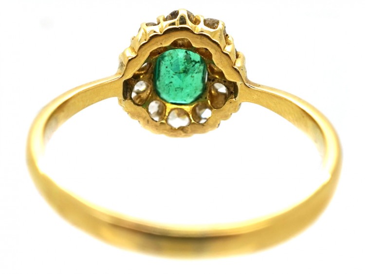 Edwardian 18ct Gold, Emerald & Diamond Cluster Ring