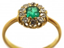 Edwardian 18ct Gold, Emerald & Diamond Cluster Ring