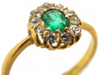 Edwardian 18ct Gold, Emerald & Diamond Cluster Ring