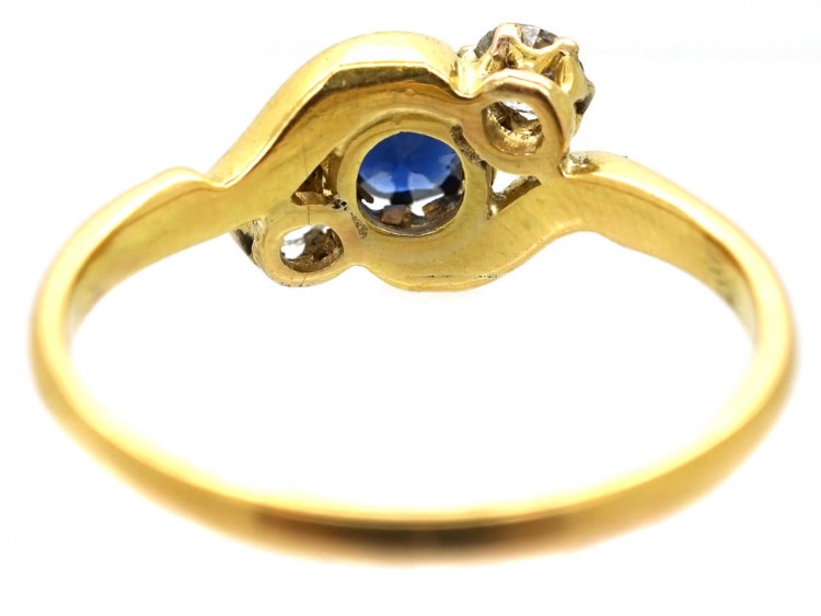 Edwardian 18ct Gold, Platinum, Sapphire & Diamond Twist Ring