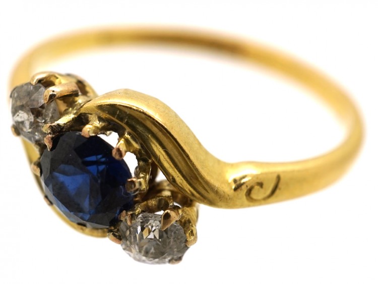 Edwardian 18ct Gold, Platinum, Sapphire & Diamond Twist Ring