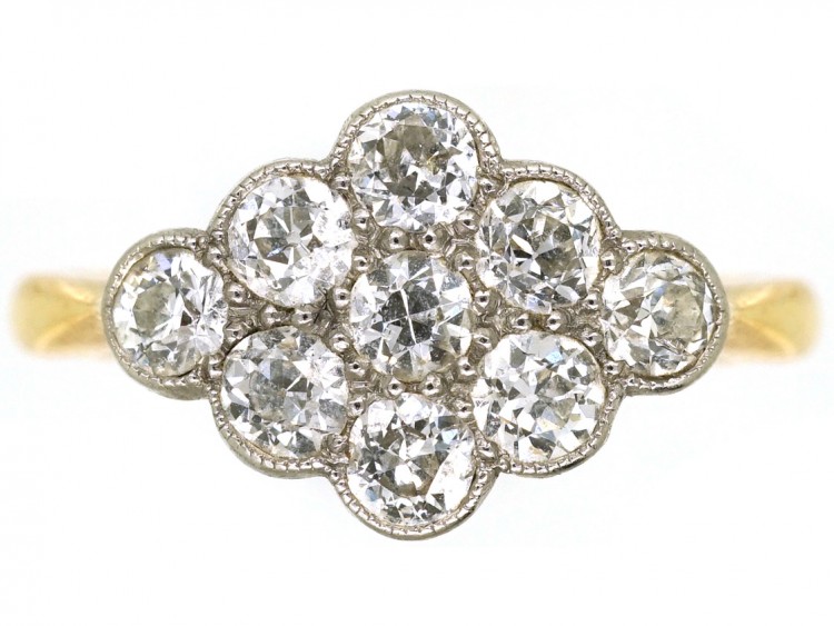 Edwardian 18ct Gold , Platinum & Diamond Cluster Ring