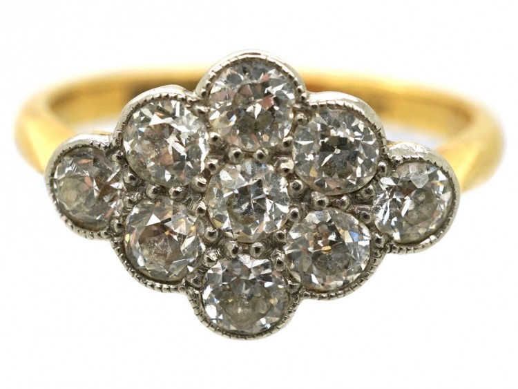 Edwardian 18ct Gold , Platinum & Diamond Cluster Ring