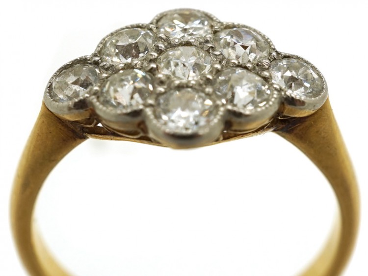 Edwardian 18ct Gold , Platinum & Diamond Cluster Ring