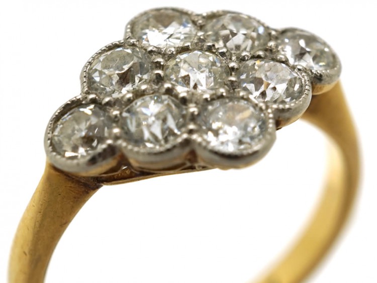 Edwardian 18ct Gold , Platinum & Diamond Cluster Ring