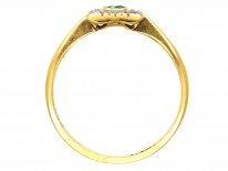 Art Deco 18ct Gold, Platinum, Emerald & Diamond Square Ring