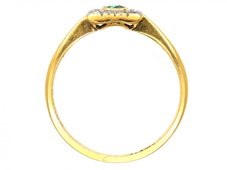 Art Deco 18ct Gold, Platinum, Emerald & Diamond Square Ring