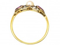 Edwardian 18ct Gold, Platinum, Pink Sapphire & Diamond Ring