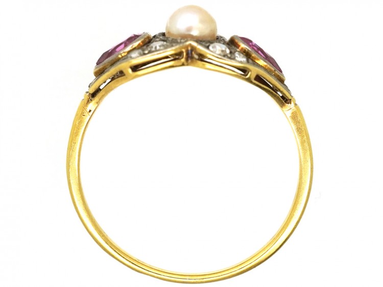 Edwardian 18ct Gold, Platinum, Pink Sapphire & Diamond Ring