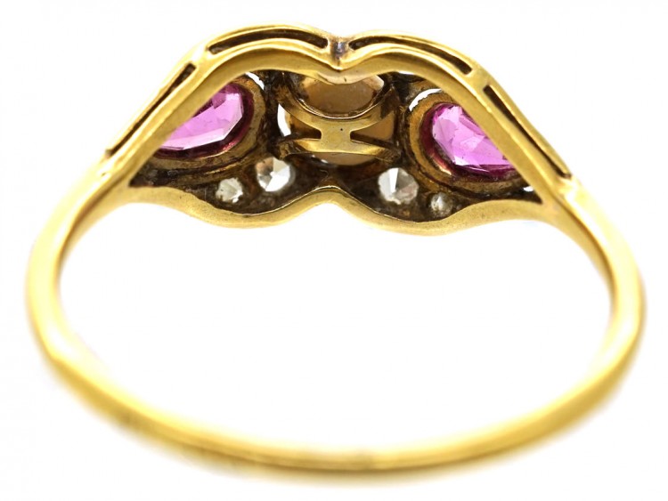 Edwardian 18ct Gold, Platinum, Pink Sapphire & Diamond Ring