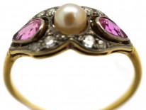 Edwardian 18ct Gold, Platinum, Pink Sapphire & Diamond Ring