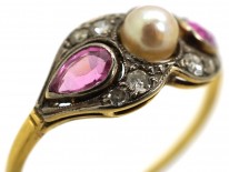 Edwardian 18ct Gold, Platinum, Pink Sapphire & Diamond Ring