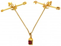 Pair of 15ct Gold Nautical Brooches With Lantern in Original Case