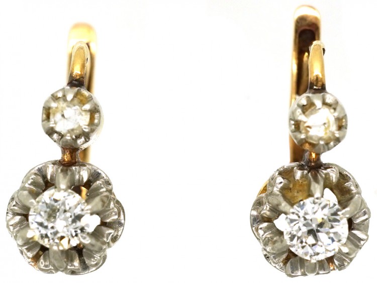 French 18ct Gold & Diamond Earrings