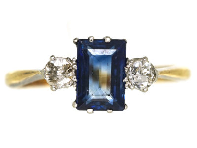 Edwardian 18ct Gold, Sapphire & Diamond Three Stone Ring