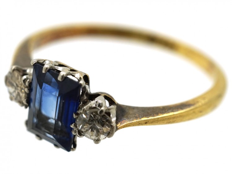 Edwardian 18ct Gold, Sapphire & Diamond Three Stone Ring