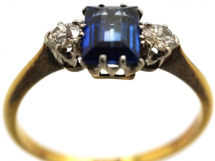 Edwardian 18ct Gold, Sapphire & Diamond Three Stone Ring