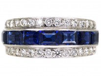 Art Deco 18ct White Gold, Sapphire & Diamond Triple Band Ring