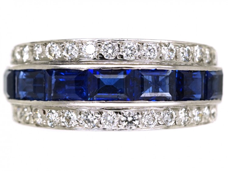 Art Deco 18ct White Gold, Sapphire & Diamond Triple Band Ring
