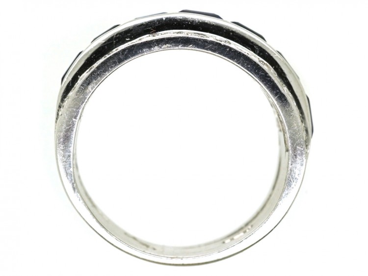 Art Deco 18ct White Gold, Sapphire & Diamond Triple Band Ring